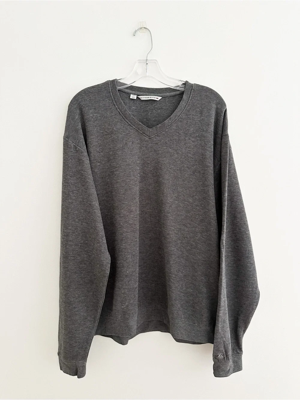 Cutter & Buck Men's Gray Ribbed Cotton V Neck Sweater Sweatshirt Size L Pullover